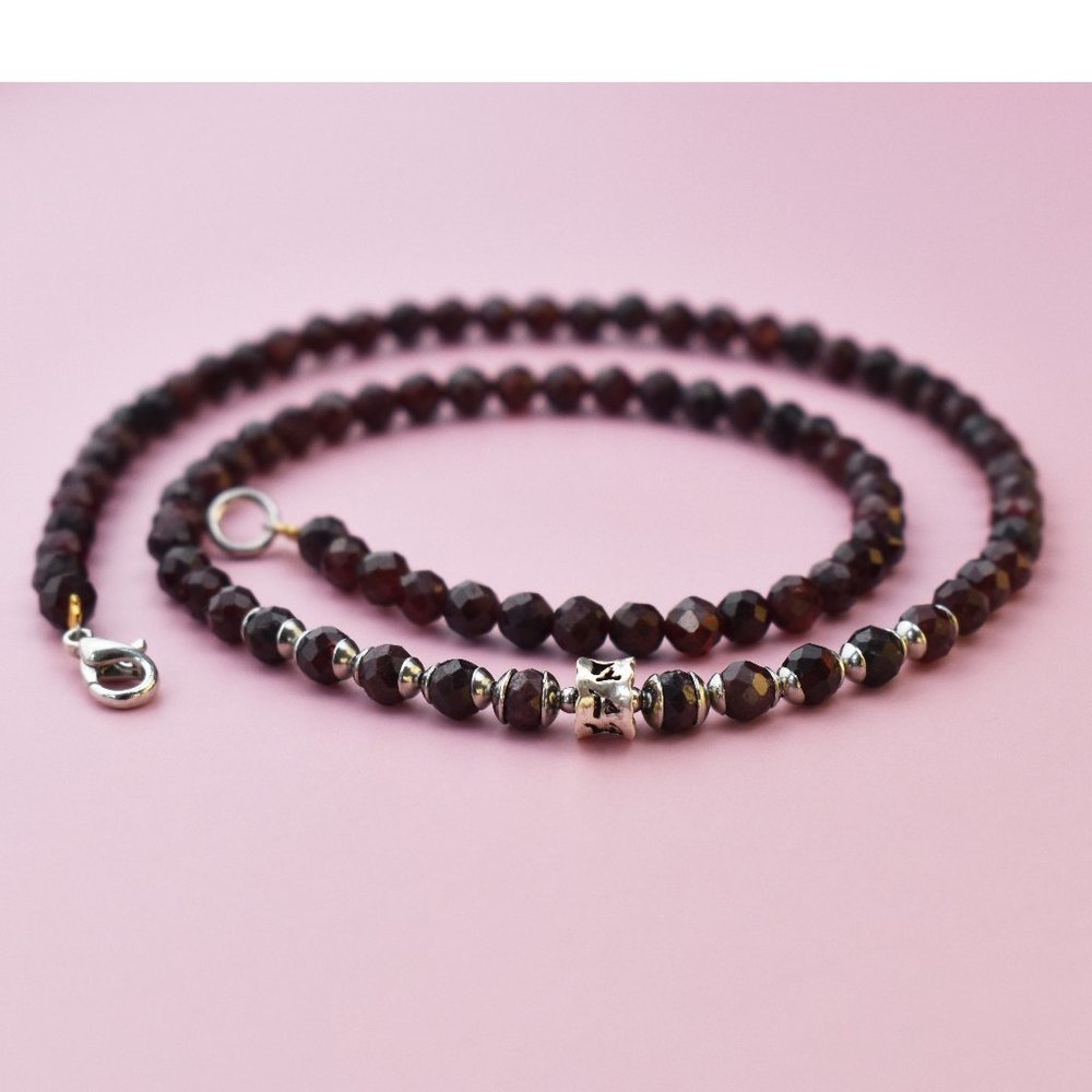 Elegant garnet necklace, tiny faceted gemstone collar necklace